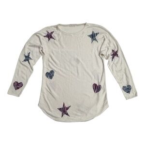 Britny Cashmere Blend Hearts and Starts Knit Sweater Shirt Size M
